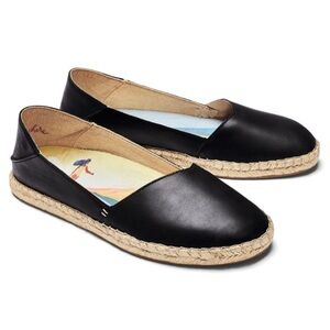 Olukai Kaula Pa'a 'Ili Leather Slip On Espadrille Flat‎ Black 7.5
